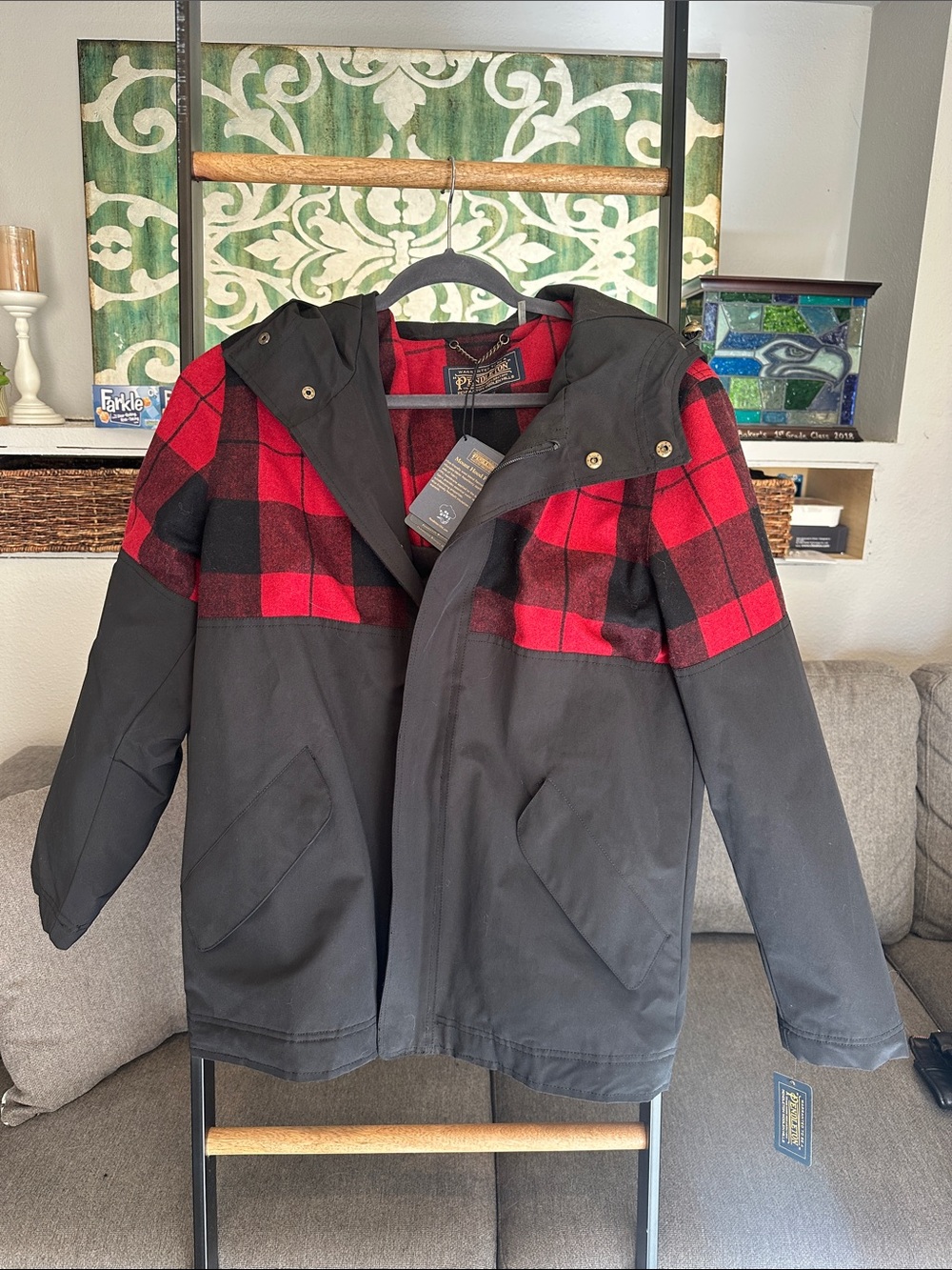 Pendleton Black Jacket with Red Buffalo Plaid Yoke